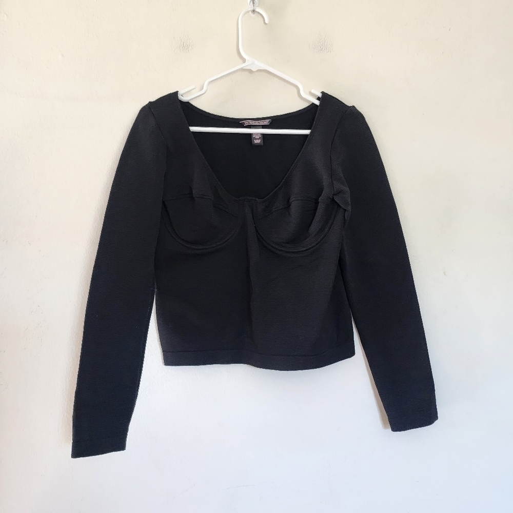 Victoria's Secret Ribbed Underwire Vneck Long Sleeve Top size XL